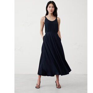 Scoop Neck Midi Cocktail Chiffon Dress Navy